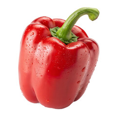 Red bell pepper with water droplets isolated on transparent background