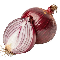 Red onion cut in half, isolated on transparent background