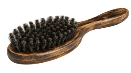 Wooden beard brush with natural bristles isolated on transparent background
