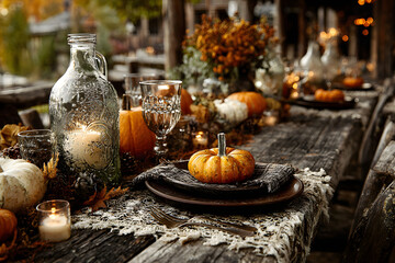 Herbstlich gedeckter Tisch für ein Erntedankfest