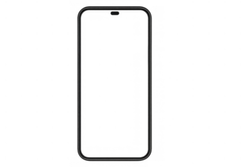 Smartphone device mockup template with blank screen and modern notch on transparent background, showing mobile technology