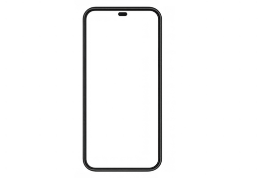 Smartphone device mockup template with blank screen and modern notch on transparent background, showing mobile technology