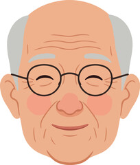 Happy Elderly Man Face With Glasses Smiling Warmly Light Skin Tone