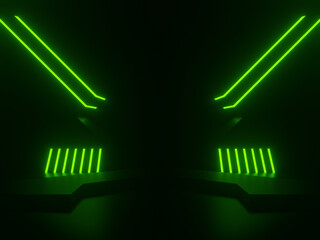 3D Black podium with green neon lights