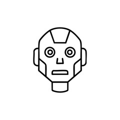 Robot head icon, futuristic android face, artificial intelligence concept, simple line art