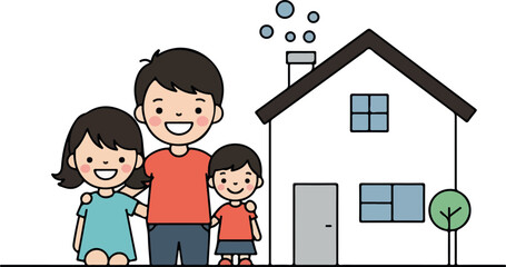 Happy Family With House Cartoon Style Isolated Vector Art