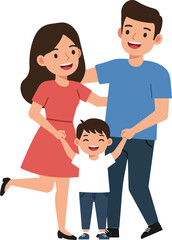 Happy Family Together Red Dress Blue Shirt White T Shirt Isolated Vector