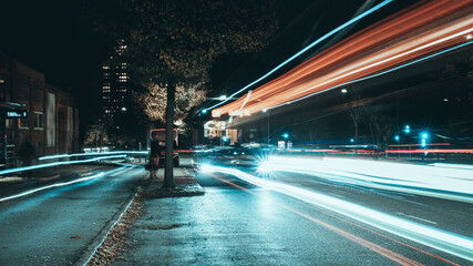 A bus at a busstop in Copenhagen, Denmark