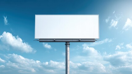 Obraz premium Billboard Mockup Under Blue Sky with Clouds, Outdoor Advertising Space for Marketing and Promotion Campaigns