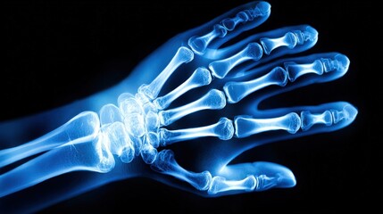 Human Hand X-ray Image Depicting Skeletal Structure, Bone Density and Joint Health for Medical Professionals