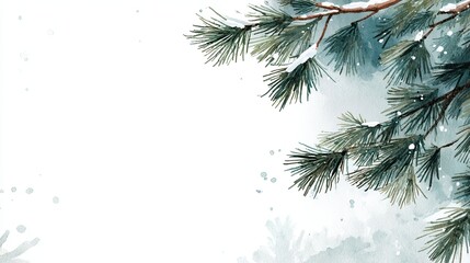 Obraz premium A watercolor illustration featuring a pine branch with a snowy background, evoking a serene winter atmosphere.
