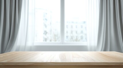 Fototapeta premium Empty Wooden Table with Blurred Window Background for Product Display and Interior Mockup