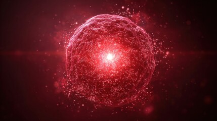 Abstract Red Energy Sphere: Futuristic Technology and Science Visual with Dynamic Particle Effects