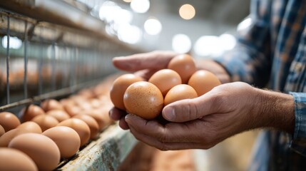 Fresh Farm Eggs Held by Farmer: Sustainable Agriculture and Poultry Farming Concept