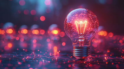 Glowing light bulb with network of connections symbolizes innovation and creativity