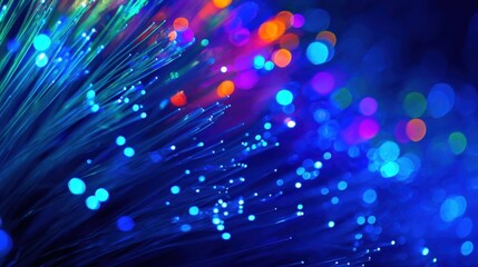 Obraz premium Abstract Fiber Optic Cables with Glowing Light Effects, Futuristic Data Transmission Technology Concept