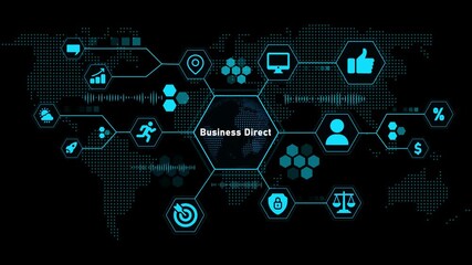 Business Direct Digital Network with Icons and World Map global technology - Powered by Adobe