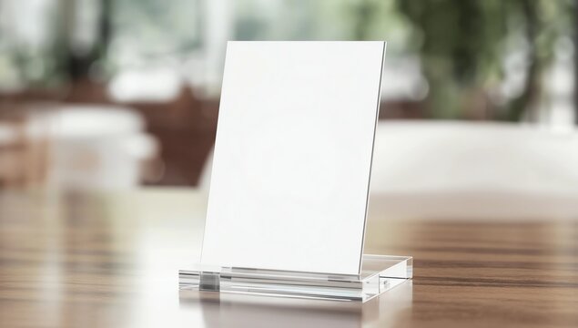 Menu frame standing on wood table in Bar restaurant cafe. space for text marketing promotion