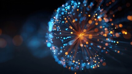 Fototapeta premium Abstract Particle Burst with Blue and Orange Bokeh, Suitable for Tech or Science Visuals