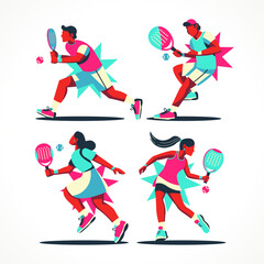 Padel playing action, vector flat cartoon. Suitable for events and sports