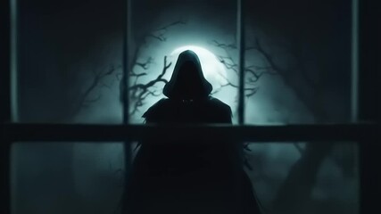 Spooky figure in window at night. - Powered by Adobe