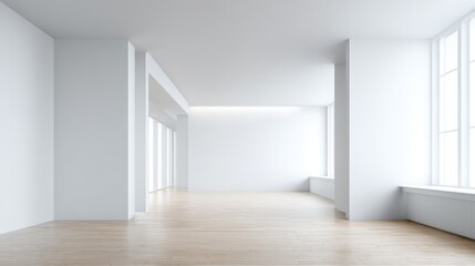 Bright, Modern Empty Room with Large Windows and Hardwood Flooring, Perfect for Interior Design Mockups