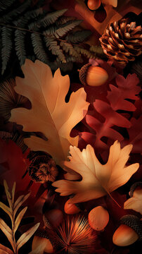 Warm autumn foliage arrangement with golden and red leaves in soft light