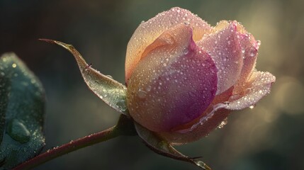 Dewy rosebud close up