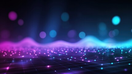 Fototapeta premium Futuristic Abstract Background with Glowing Particles and Wavy Lines in Neon Colors, Perfect for Technology and Science