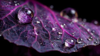 Purple leaf droplets closeup