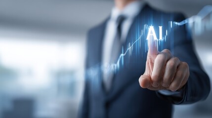 AI Integration: Businessman Interacting with Artificial Intelligence Interface, Symbolizing Technological Advancement and Innovation