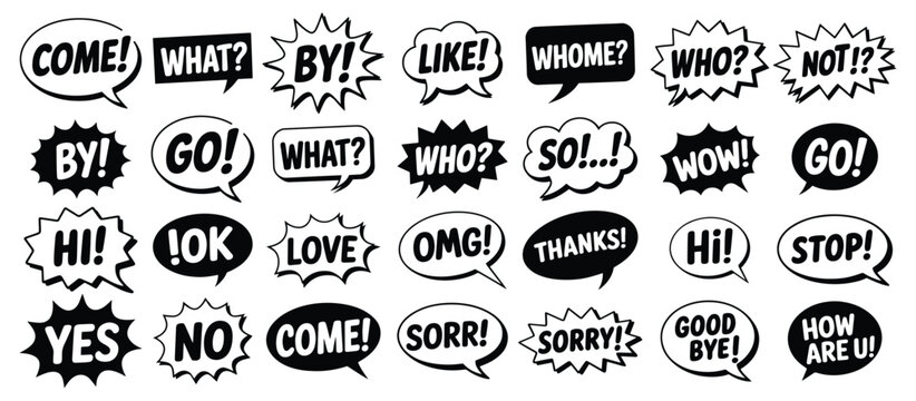 Comic book speech bubbles and sound effects, Hand drawn comic style speech bubbles, Collection of comic book speech bubbles and sound effects, Comic Book Sound Effects vector illustration