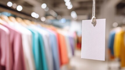 Blank Price Tag Hanging in Clothing Store, Promoting Sales, Discounts, and Special Offers
