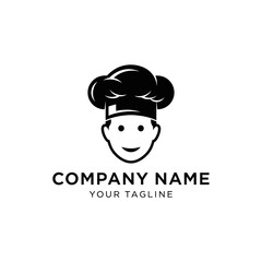 Black and white logo featuring a smiling chef wearing a toque, with company name and tagline.