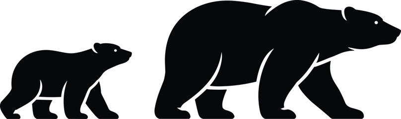 Bear silhouette, wildlife illustration, walking bears, black animal shapes, nature concept, parental guidance, cub and adult, minimalist vector art © JOYDIP ROY