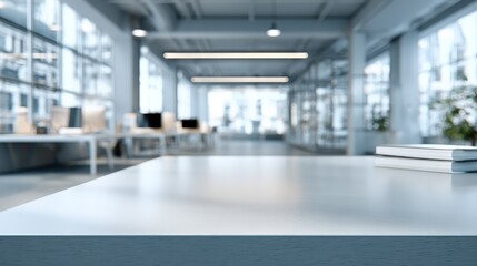 Fototapeta premium Modern Office Space with Empty Desk for Product Placement and Contemporary Interior Design