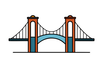 Fototapeta premium Modern suspension bridge with blue arch and orange towers vector design