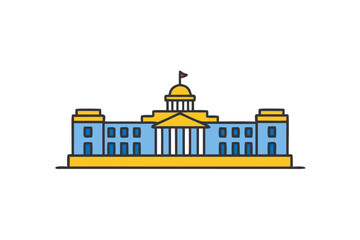 Naklejka premium Minimal government capitol building icon with dome and columns in flat style