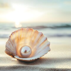 Beautiful pearl shell on beach high resolution picture