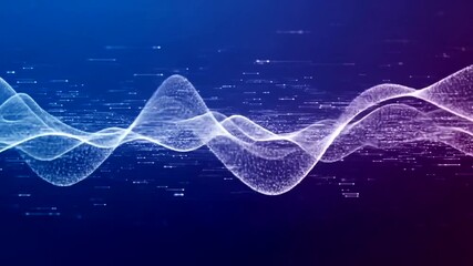 Abstract digital wave with particles, in blue and purple, representing data flow, motion and technology on a dark background - Powered by Adobe