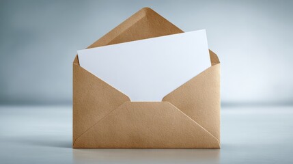 Open Brown Envelope with White Card Inside, Symbolizing Communication, Correspondence, and Business Invitations