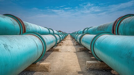 Industrial Pipeline System for Water Transportation and Distribution Under a Clear Sky, Representing Infrastructure and Engineering