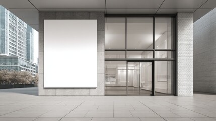 Fototapeta premium Blank Billboard Mockup on Building Facade for Advertising in Urban Environment, Perfect for Marketing and Commercial Campaigns