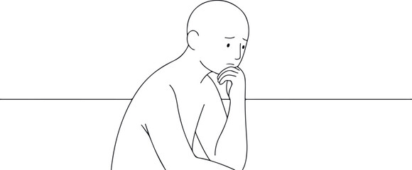 Minimalist Line Art Person Thinking Contemplative Pose Isolated Outline Vector