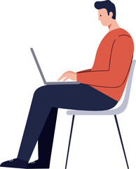 Orange Sweater Man Sitting Chair Using Laptop Flat Design Vector