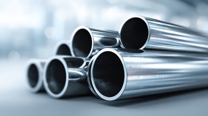 Stack of Metal Pipes: Close-up of Industrial Tubing for Construction and Manufacturing Applications