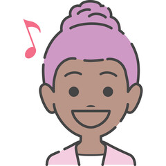Smiling Woman With Purple Hair And Pink Jacket With Musical Note Above Her Head On Transparent Background
