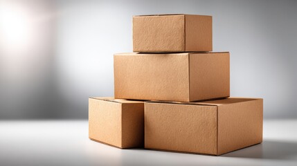 Obraz premium Stacked Cardboard Boxes for Shipping and Storage in a Bright, Clean Environment for Business