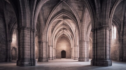 Obraz premium Grand Architectural Interior with Arched Vaults and Stone Columns, Evoking History and Majesty
