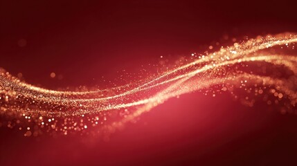 Elegant Golden Particle Stream on Red Background, Perfect for Festive Greetings and Holiday Season Designs